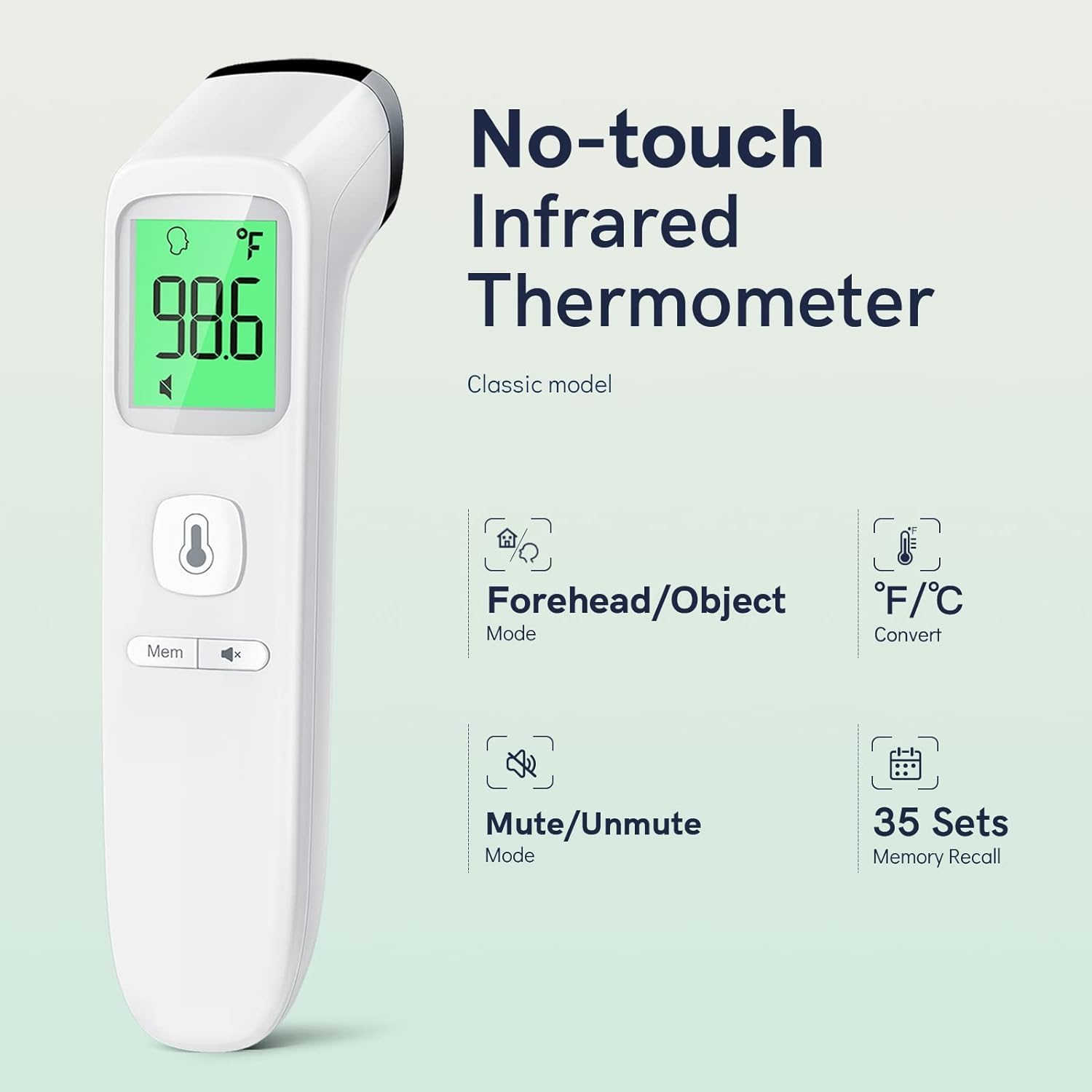 No-Touch Digital Thermometer with Fever Alarm for All Ages