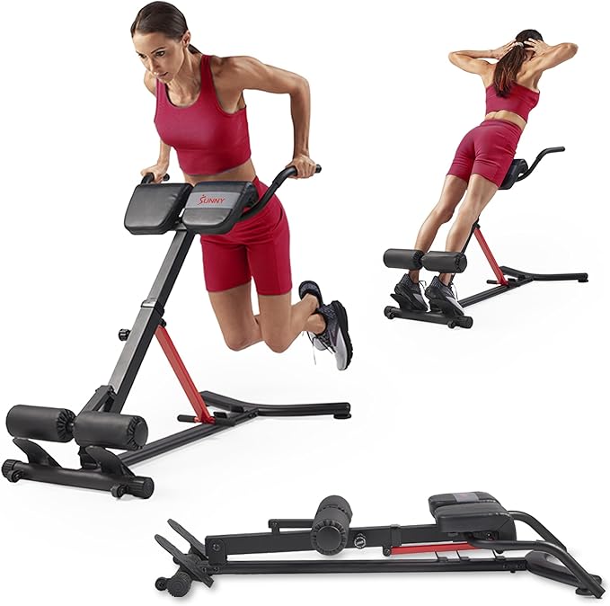 Sunny Foldable Roman Chair & Sit-Up Bench, Adjustable Back Extension for Glutes & Abs