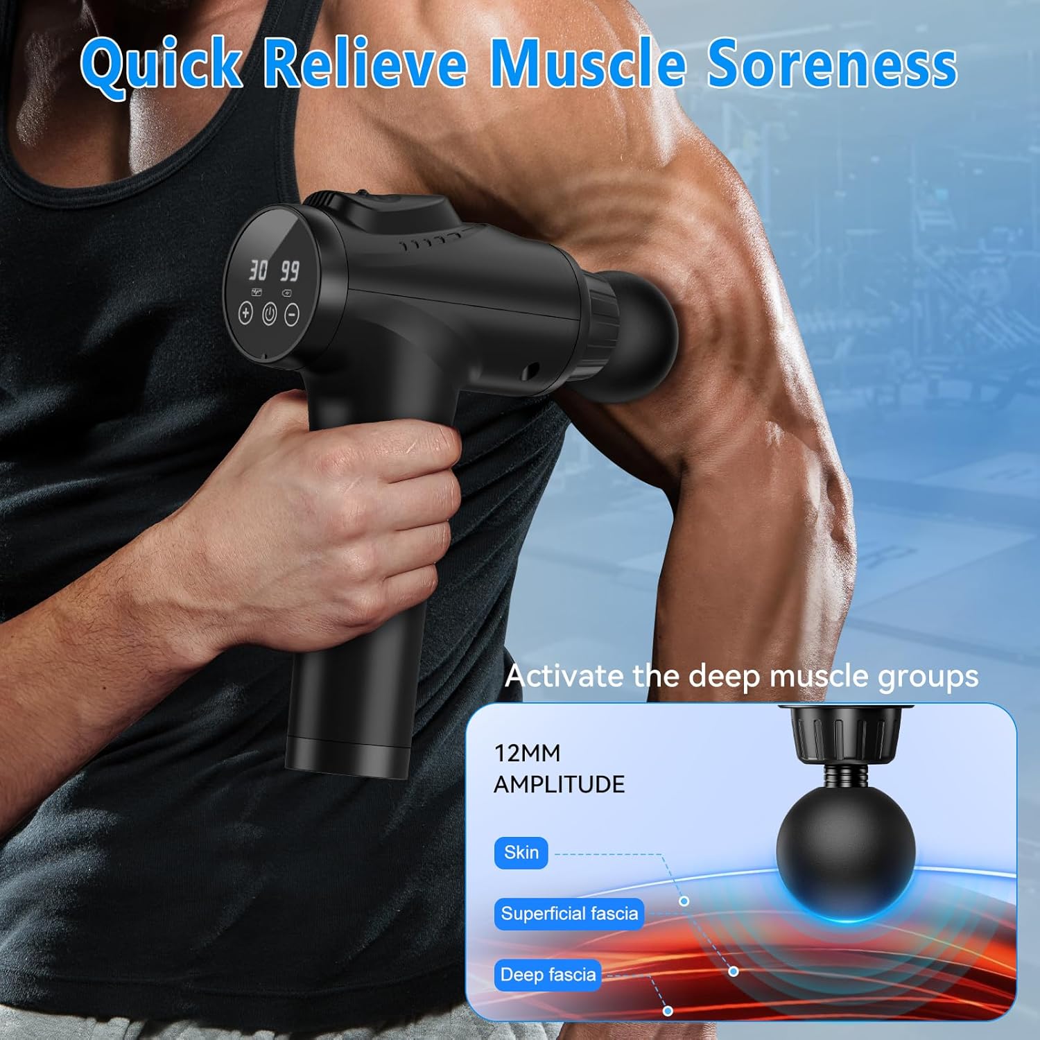 Massage Gun, Deep Tissue Handheld Massager with 30 Speeds & 9 Heads