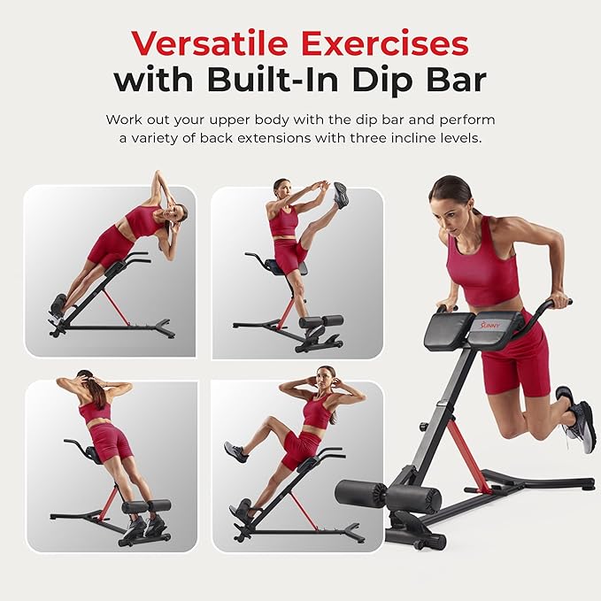 Sunny Foldable Roman Chair & Sit-Up Bench, Adjustable Back Extension for Glutes & Abs