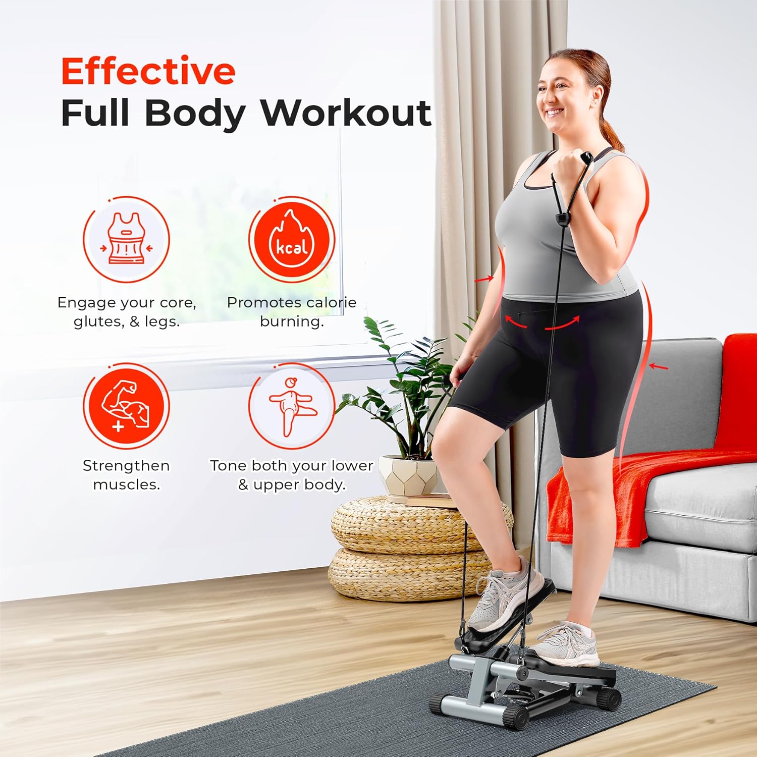 Sunny Mini Stepper with Bands, 300lb Capacity & SunnyFit App